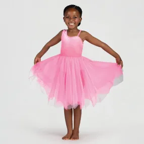 1st Position Velour Asymmetric Dress with Pointed Hem Tulle Skirt