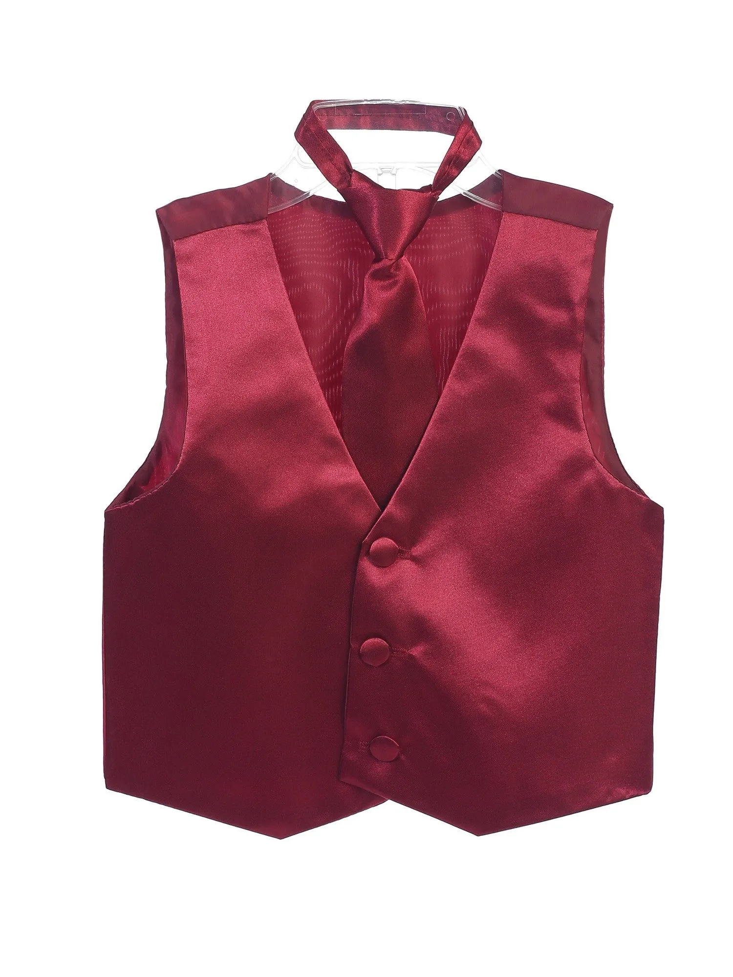 Big Boys Burgundy Three Button Satin Vest Tie 2 Pc Set 8-16