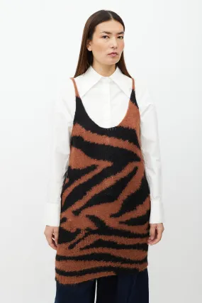 Brown & Black Printed Wool Blend Dress