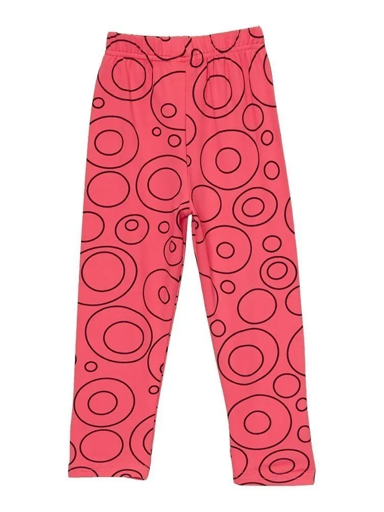 Girls Black Circle Print Hot Pink Ice Silk Casual Leggings 9M-8