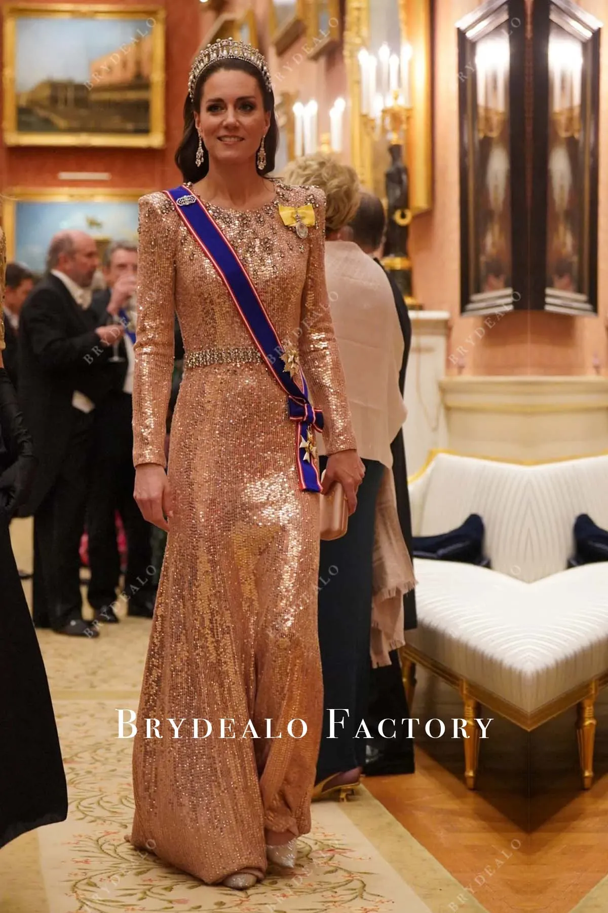 Kate Middleton Pink Sequin Long Sleeve Celebrity Dress