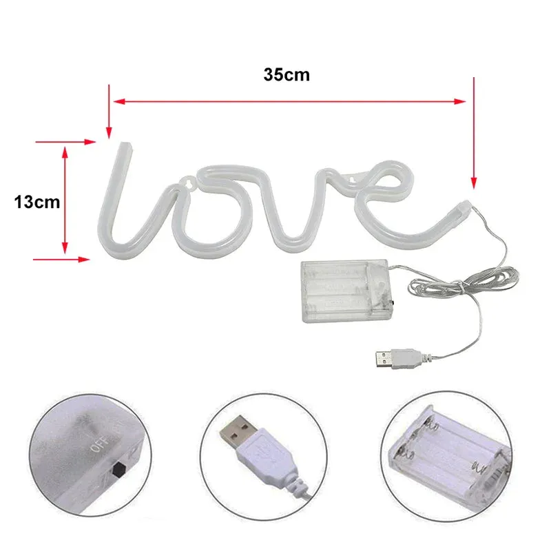 LED Neon Lights Love Shape Night Light Sign Lamp (Battery box   USB) Double Powered Nightlight for Indoor Christmas Wedding