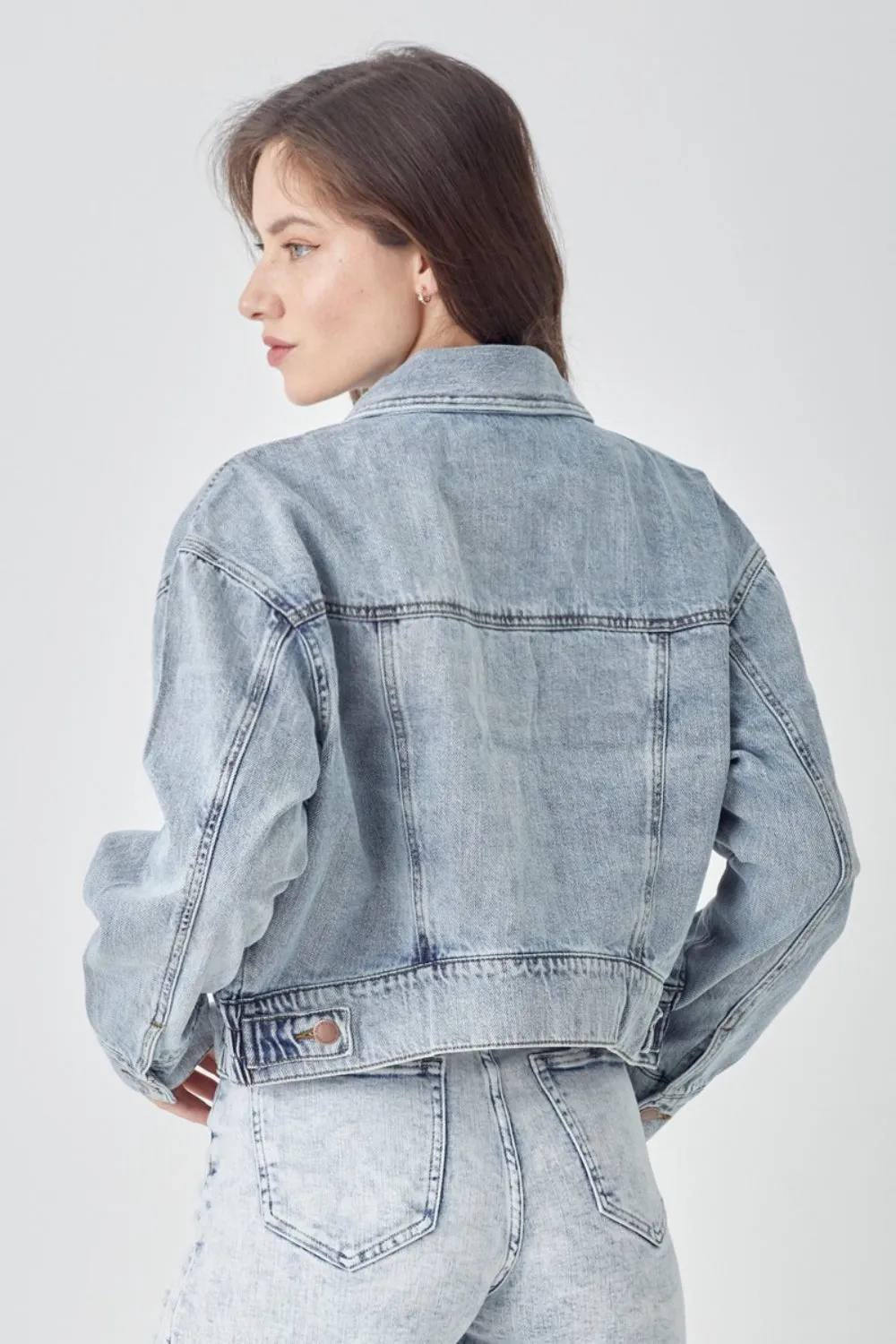 Light Washed Button Down Cropped Denim Jacket