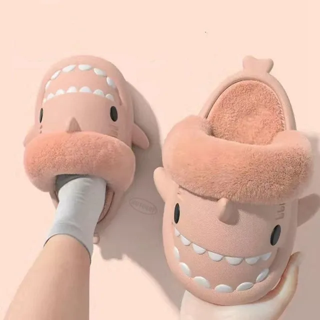 Non-Slip Furry Shark Slides women