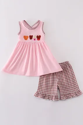 Pink character ice cream french knot girl set