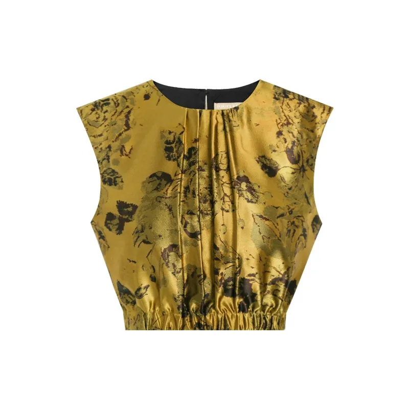 PURITY  Elegant Luxury Vintage gold jacquard sleeveless top and maxi skirt set- Proudy