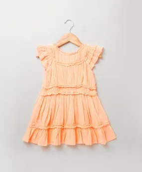 Sweetlime by AS Flutter Sleeves A Line Dress - Neon Coral