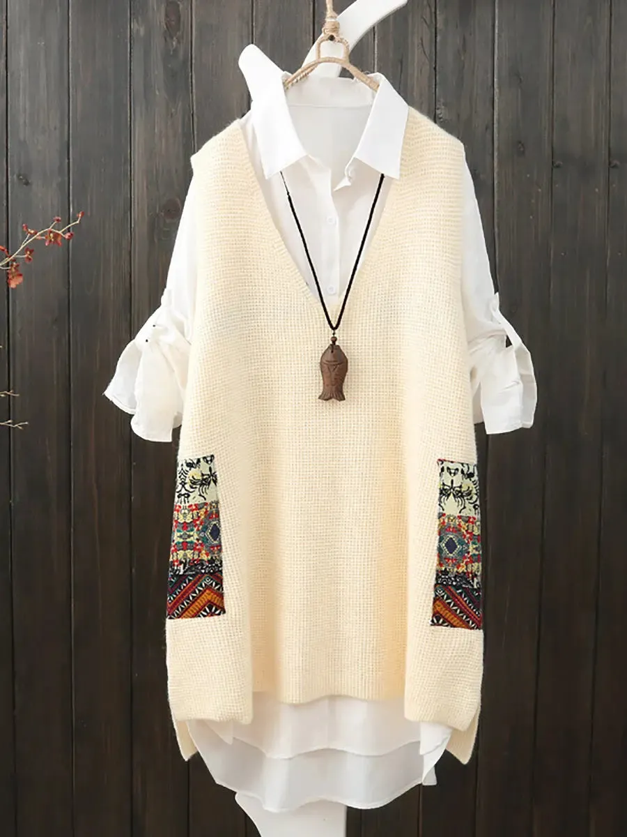 Women Ethnic Loose Knitted Vest
